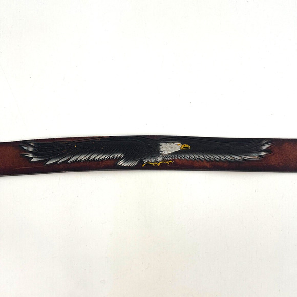 VTG Legion Belt Mens 38 Eagle‎ Leather Works Embossed Eagle Biker Brown Western - Picture 2 of 10
